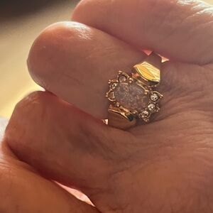 VINTAGE OPAL RING w/ 6 CUBIC ZIRCONIA accent stones Sz 7 Gold over Sterling Silv